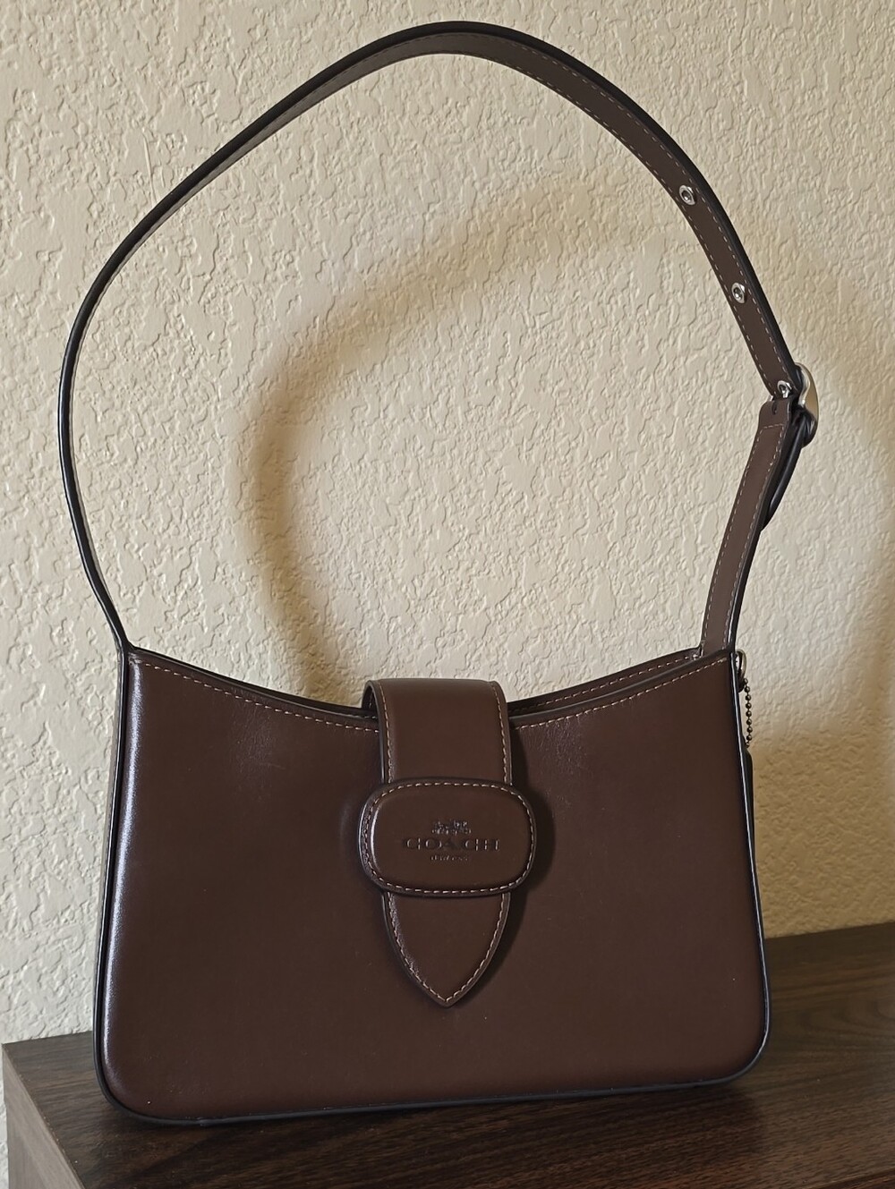 Coach Eliza Shoulder Bag Dark Brown Leather Shoulder Bag with Tab Closure